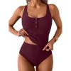 imageB2prity Womens Athletic Tankini Swimsuits Two Piece Adjustable ButtonUp Bathing Suit Full Coverage High Waisted SwimwearWine Red