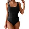 imageB2prity Womens One Piece Swimsuit Tummy Control Ruched Bathing Suit Double Straps Push Up Swim Suit Slimming SwimwearBlack