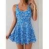 imageB2prity One Piece Swimdress Swimsuits for Women Tummy Control Swim Dress Cute Modest Skirt Bathing SuitBlue White Flower