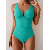 imageB2prity One Piece Swimsuit for Women Tummy Control Ruched Bathing Suit V Neck Push Up Swim SuitAqua Green