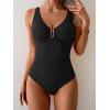 imageB2prity One Piece Swimsuit for Women Tummy Control Ruched Bathing Suit V Neck Push Up Swim SuitBlack