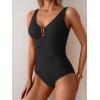 imageB2prity One Piece Swimsuit for Women Tummy Control Ruched Bathing Suit V Neck Push Up Swim SuitBlack