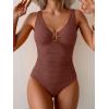 imageB2prity One Piece Swimsuit for Women Tummy Control Ruched Bathing Suit V Neck Push Up Swim SuitBrown