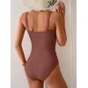 imageB2prity One Piece Swimsuit for Women Tummy Control Ruched Bathing Suit V Neck Push Up Swim SuitBrown