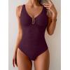 imageB2prity One Piece Swimsuit for Women Tummy Control Ruched Bathing Suit V Neck Push Up Swim SuitDark Brown