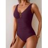 imageB2prity One Piece Swimsuit for Women Tummy Control Ruched Bathing Suit V Neck Push Up Swim SuitDark Brown