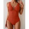 imageB2prity One Piece Swimsuit for Women Tummy Control Ruched Bathing Suit V Neck Push Up Swim SuitDark Orange