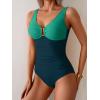 imageB2prity One Piece Swimsuit for Women Tummy Control Ruched Bathing Suit V Neck Push Up Swim SuitGreen  Dark Green