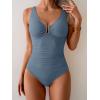 imageB2prity One Piece Swimsuit for Women Tummy Control Ruched Bathing Suit V Neck Push Up Swim SuitGrey Blue