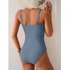 imageB2prity One Piece Swimsuit for Women Tummy Control Ruched Bathing Suit V Neck Push Up Swim SuitGrey Blue