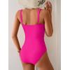 imageB2prity One Piece Swimsuit for Women Tummy Control Ruched Bathing Suit V Neck Push Up Swim SuitHot Pink
