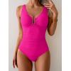 imageB2prity One Piece Swimsuit for Women Tummy Control Ruched Bathing Suit V Neck Push Up Swim SuitHot Pink
