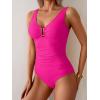 imageB2prity One Piece Swimsuit for Women Tummy Control Ruched Bathing Suit V Neck Push Up Swim SuitHot Pink
