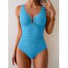 imageB2prity One Piece Swimsuit for Women Tummy Control Ruched Bathing Suit V Neck Push Up Swim SuitLight Blue