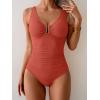 imageB2prity One Piece Swimsuit for Women Tummy Control Ruched Bathing Suit V Neck Push Up Swim SuitOrange