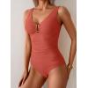 imageB2prity One Piece Swimsuit for Women Tummy Control Ruched Bathing Suit V Neck Push Up Swim SuitOrange