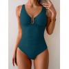 imageB2prity One Piece Swimsuit for Women Tummy Control Ruched Bathing Suit V Neck Push Up Swim SuitPeacock Green