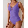 imageB2prity One Piece Swimsuit for Women Tummy Control Ruched Bathing Suit V Neck Push Up Swim SuitPurple