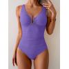 imageB2prity One Piece Swimsuit for Women Tummy Control Ruched Bathing Suit V Neck Push Up Swim SuitPurple