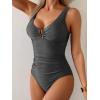 imageB2prity One Piece Swimsuit for Women Tummy Control Ruched Bathing Suit V Neck Push Up Swim SuitShinegray