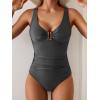 imageB2prity One Piece Swimsuit for Women Tummy Control Ruched Bathing Suit V Neck Push Up Swim SuitShinegray
