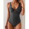imageB2prity One Piece Swimsuit for Women Tummy Control Ruched Bathing Suit V Neck Push Up Swim SuitShinegray
