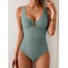 imageB2prity One Piece Swimsuit for Women Tummy Control Ruched Bathing Suit V Neck Push Up Swim SuitShinelight Green