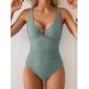 imageB2prity One Piece Swimsuit for Women Tummy Control Ruched Bathing Suit V Neck Push Up Swim SuitShinelight Green