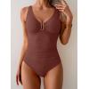 imageB2prity One Piece Swimsuit for Women Tummy Control Ruched Bathing Suit V Neck Push Up Swim SuitWine Red
