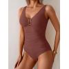 imageB2prity One Piece Swimsuit for Women Tummy Control Ruched Bathing Suit V Neck Push Up Swim SuitWine Red