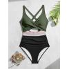 imageB2prity One Piece Swimsuit for Women Tummy Control V Neck Bathing Suit Color Block High Waisted Cutout SwimwearArmy Green and Black