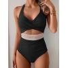 imageB2prity One Piece Swimsuit for Women Tummy Control V Neck Bathing Suit Color Block High Waisted Cutout SwimwearBlack