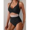 imageB2prity One Piece Swimsuit for Women Tummy Control V Neck Bathing Suit Color Block High Waisted Cutout SwimwearBlack