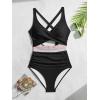 imageB2prity One Piece Swimsuit for Women Tummy Control V Neck Bathing Suit Color Block High Waisted Cutout SwimwearBlack