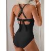 imageB2prity One Piece Swimsuit for Women Tummy Control V Neck Bathing Suit Color Block High Waisted Cutout SwimwearBlack