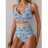 imageB2prity One Piece Swimsuit for Women Tummy Control V Neck Bathing Suit Color Block High Waisted Cutout SwimwearBlue White Floral