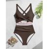 imageB2prity One Piece Swimsuit for Women Tummy Control V Neck Bathing Suit Color Block High Waisted Cutout SwimwearBrown