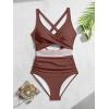 imageB2prity One Piece Swimsuit for Women Tummy Control V Neck Bathing Suit Color Block High Waisted Cutout SwimwearCaramel