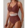 imageB2prity One Piece Swimsuit for Women Tummy Control V Neck Bathing Suit Color Block High Waisted Cutout SwimwearCaramel
