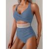 imageB2prity One Piece Swimsuit for Women Tummy Control V Neck Bathing Suit Color Block High Waisted Cutout SwimwearGray Blue