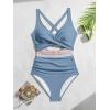 imageB2prity One Piece Swimsuit for Women Tummy Control V Neck Bathing Suit Color Block High Waisted Cutout SwimwearGray Blue