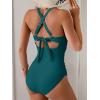 imageB2prity One Piece Swimsuit for Women Tummy Control V Neck Bathing Suit Color Block High Waisted Cutout SwimwearGreen