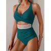 imageB2prity One Piece Swimsuit for Women Tummy Control V Neck Bathing Suit Color Block High Waisted Cutout SwimwearGreen