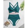 imageB2prity One Piece Swimsuit for Women Tummy Control V Neck Bathing Suit Color Block High Waisted Cutout SwimwearGreen