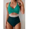 imageB2prity One Piece Swimsuit for Women Tummy Control V Neck Bathing Suit Color Block High Waisted Cutout SwimwearGreen and Dark Green