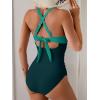 imageB2prity One Piece Swimsuit for Women Tummy Control V Neck Bathing Suit Color Block High Waisted Cutout SwimwearGreen and Dark Green