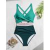 imageB2prity One Piece Swimsuit for Women Tummy Control V Neck Bathing Suit Color Block High Waisted Cutout SwimwearGreen and Dark Green