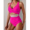 imageB2prity One Piece Swimsuit for Women Tummy Control V Neck Bathing Suit Color Block High Waisted Cutout SwimwearHot Pink