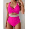 imageB2prity One Piece Swimsuit for Women Tummy Control V Neck Bathing Suit Color Block High Waisted Cutout SwimwearHot Pink