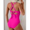 imageB2prity One Piece Swimsuit for Women Tummy Control V Neck Bathing Suit Color Block High Waisted Cutout SwimwearHot Pink